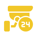 Yellow security camera with 24-hour icon.