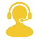 Yellow headset icon on black background.