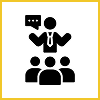 Person speaking to a group icon.