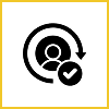 User icon with circular arrow and checkmark.