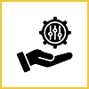 Hand holding gear with control sliders.