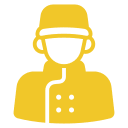 Yellow firefighter icon on black background.
