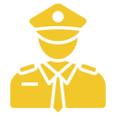 Yellow police officer icon on black background.